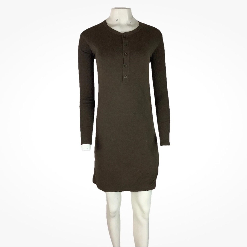 Ralph Lauren Blue Label Sz S Henley Neck Pullover Shirt Dress Brown Modal